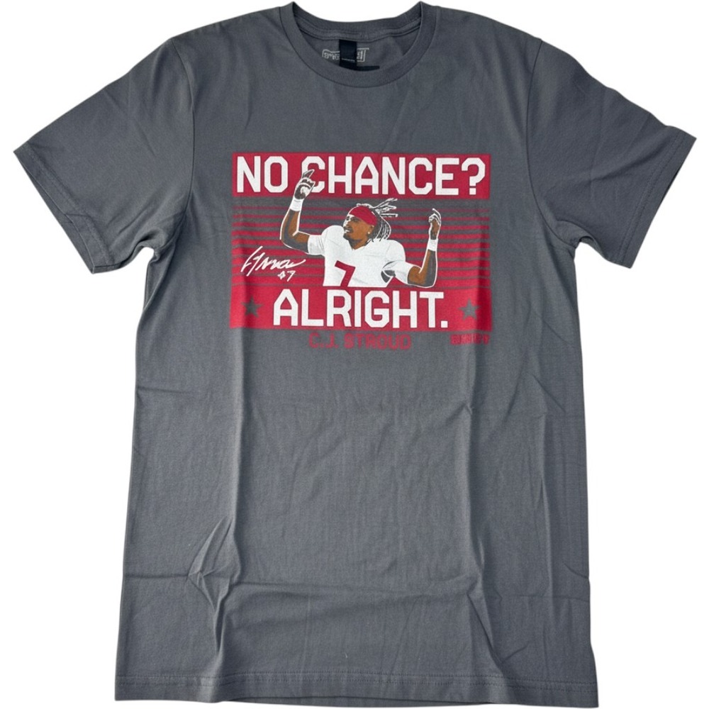 Breaking CJ Stroud No Chance Alright Grey Graphic Tee Shirt Mens Small NFL NEW